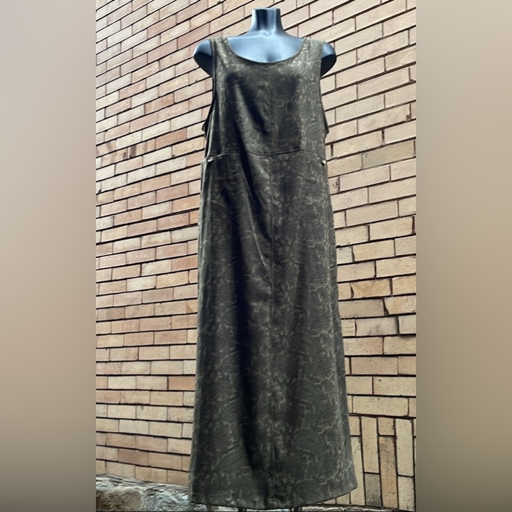 Vintage Y2K White Stag Stretch Paisley Jumper Dress Olive Green Size Medium